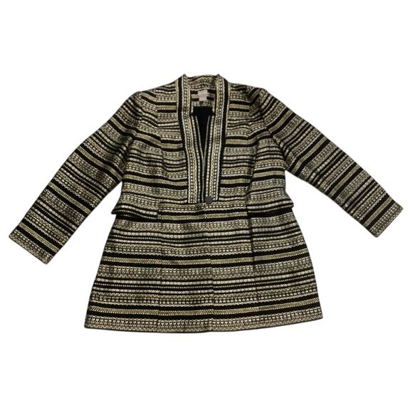 Chico's black and gold striped metallic tweed long jacket size 2 - Picture 3 of 8